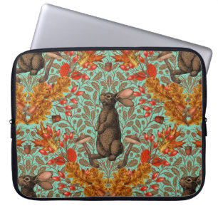 Autumn rabbit on light green laptop sleeve