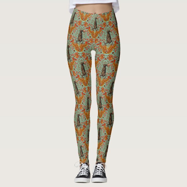 Autumn rabbit on light green leggings (Front)