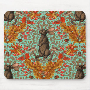 Autumn rabbit on light green mouse pad