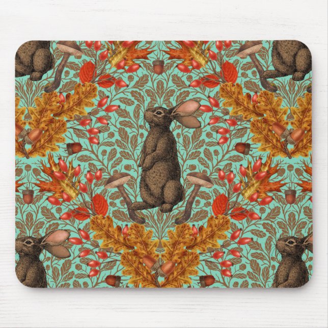 Autumn rabbit on light green mouse pad (Front)