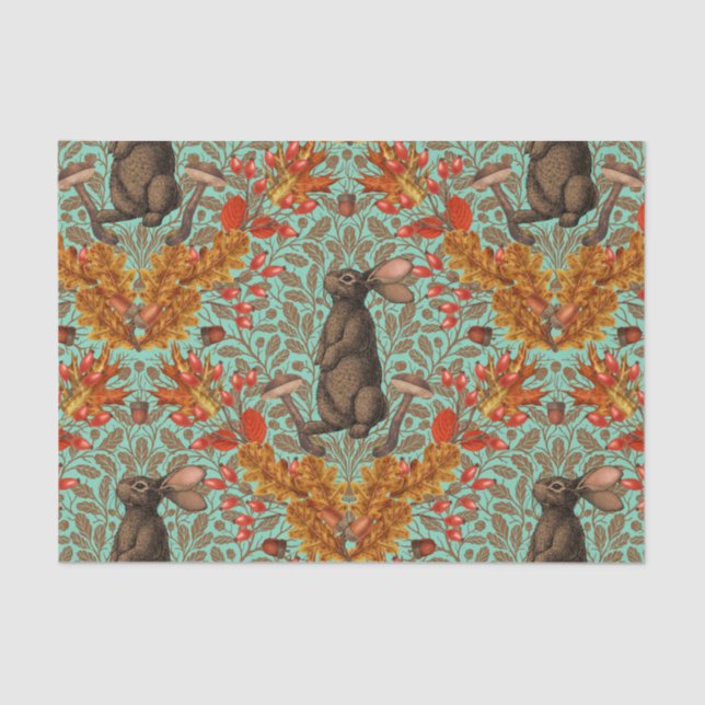 Autumn rabbit on light green tissue paper (Front)