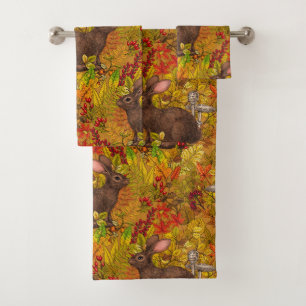 Autumn Rabbit on ochre Bath Towel Set