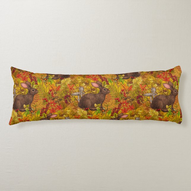 Autumn Rabbit on ochre Body Cushion (Front)