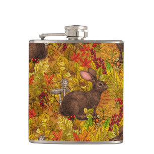 Autumn Rabbit on ochre Hip Flask