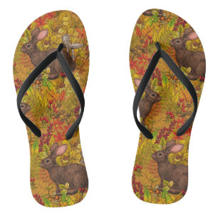 Autumn Rabbit on ochre Jandals