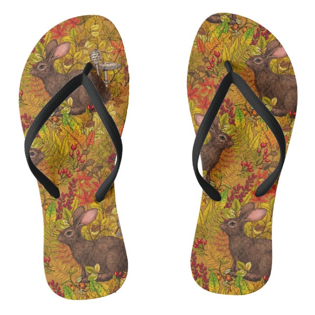 Autumn Rabbit on ochre Jandals (Footbed)