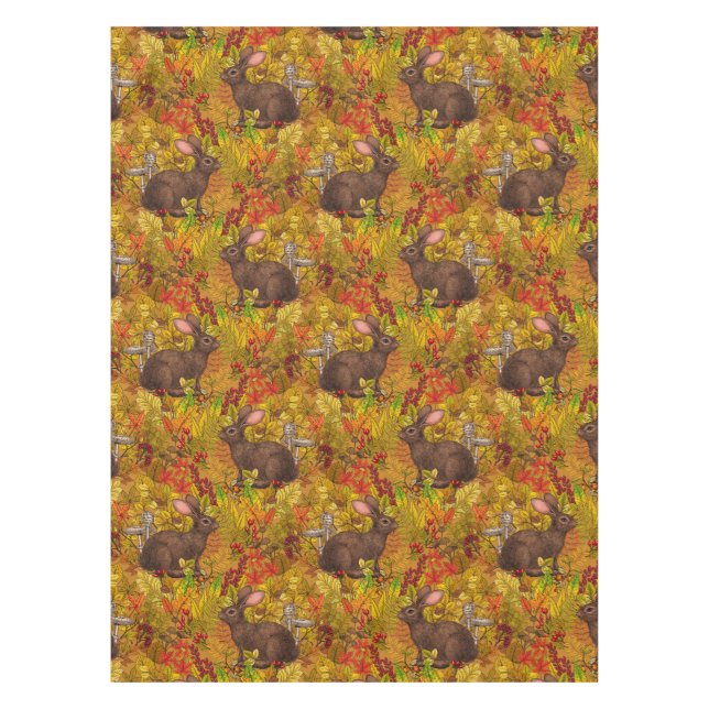 Autumn Rabbit on ochre Tablecloth (Front)