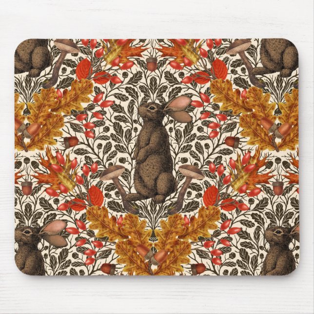 Autumn rabbit on off white mouse pad (Front)