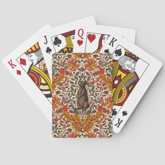 Autumn rabbit on off white playing cards (Back)