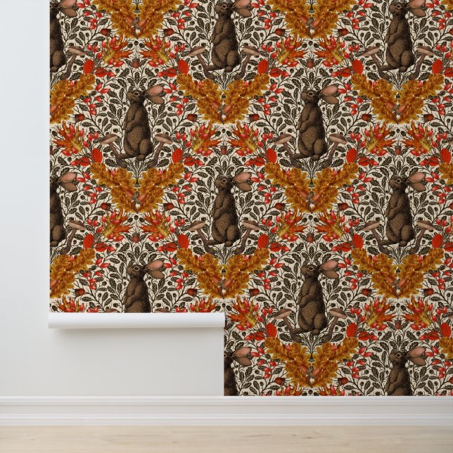 Autumn rabbit on off white wallpaper (Application)