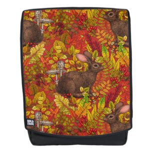 Autumn Rabbit on red Backpack