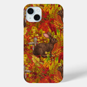 Autumn Rabbit on red iPhone 15 Mini Case