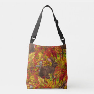 Autumn Rabbit on red Crossbody Bag