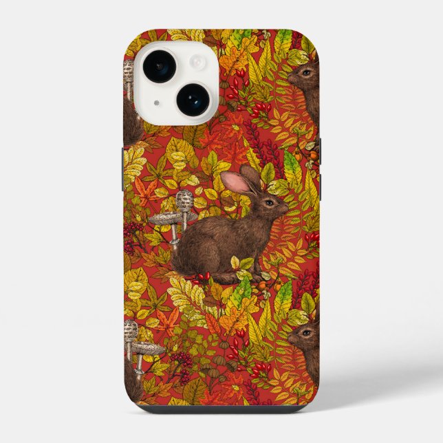 Autumn Rabbit on red iPhone Case (Back)