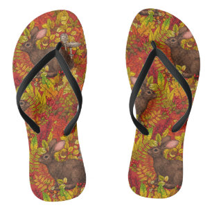 Autumn Rabbit on red Jandals