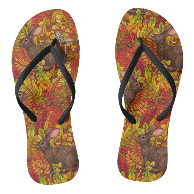 Autumn Rabbit on red Jandals (Footbed)