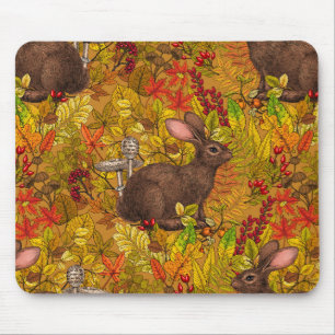 Autumn Rabbit on red Mouse Pad