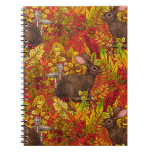 Autumn Rabbit on red Notebook