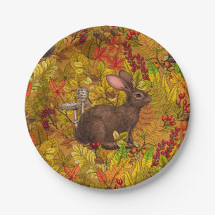 Autumn Rabbit on red Paper Plate