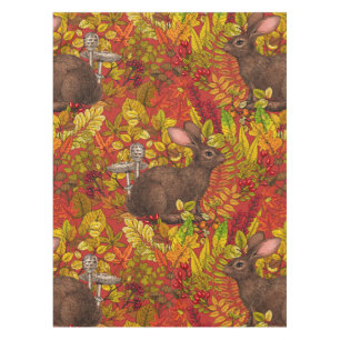 Autumn Rabbit on red Tablecloth