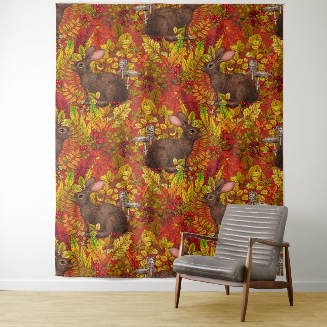 Autumn Rabbit on red Tapestry (In Situ)
