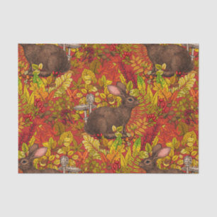 Autumn Rabbit on red Tissue Paper
