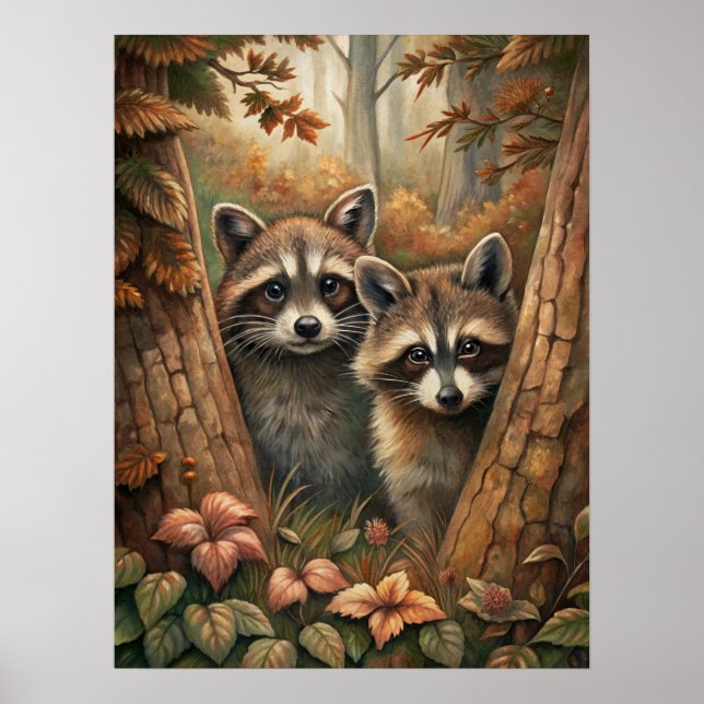 Autumn Raccoons Poster (Front)