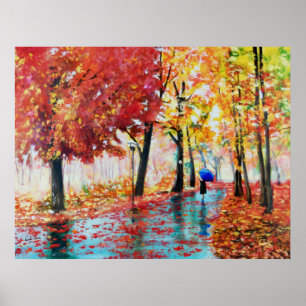 Autumn rain and an umbrella poster