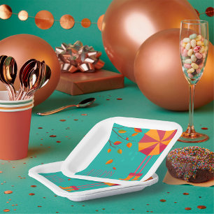 Autumn Rain Boots and Umbrella Fall Leaves Paper Plate