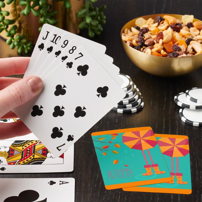 Autumn Rain Boots and Umbrella Fall Leaves  Playing Cards (Creator Uploaded)