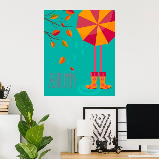Autumn Rain Boots and Umbrella Fall Leaves  Poster (Creator Uploaded)