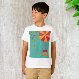 Autumn Rain Boots and Umbrella Fall Leaves T-Shirt