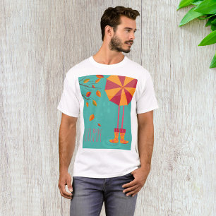 Autumn Rain Boots and Umbrella Fall Leaves  T-Shirt