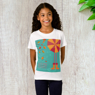 Autumn Rain Boots and Umbrella Fall Leaves  T-Shirt