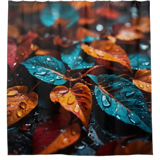 “Autumn Rain: Vibrant Fall Leaves" Shower Curtain (Front)