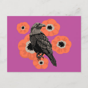 Autumn Raven and Anenome Postcard