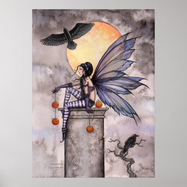 Autumn Raven Gothic Fantasy Fairy Poster (Front)