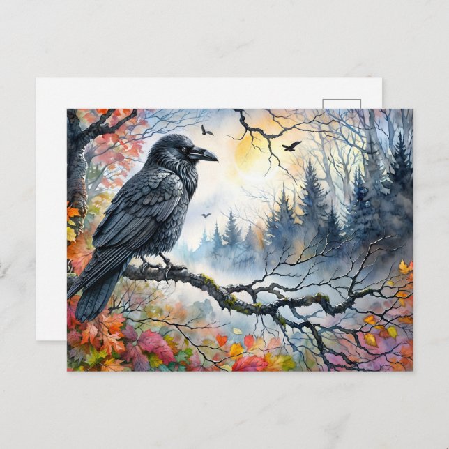 Autumn Raven Watercolor Art Postcard (Front/Back)