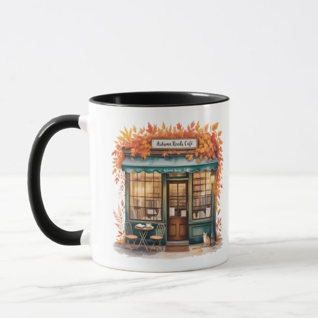 Autumn Reads Café Mug — Fall Bookstore  (Left)