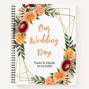 Autumn Red and Orange Floral Wedding Planner Notebook