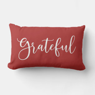 Autumn Red and White Script Grateful Lumbar Cushion