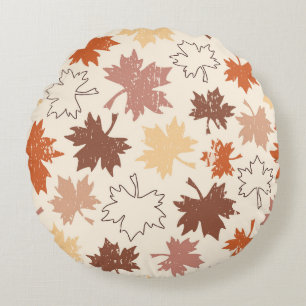 Autumn red brown maple leaves earth tones round cushion