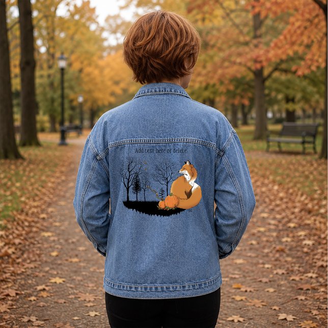 Autumn Red Fox Pumpkins Woodland Fall Blue Denim Jacket (Creator Uploaded)