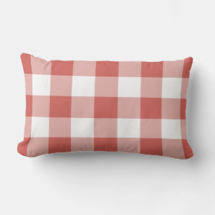 Autumn Red Gingham Check Pattern Lumbar Cushion