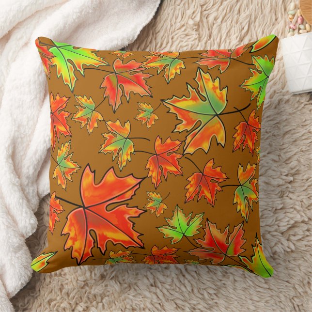 Autumn red green orange leaves maple leaves cushion (Blanket)