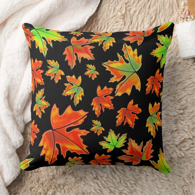 Autumn red green orange leaves maple leaves cushion (Blanket)