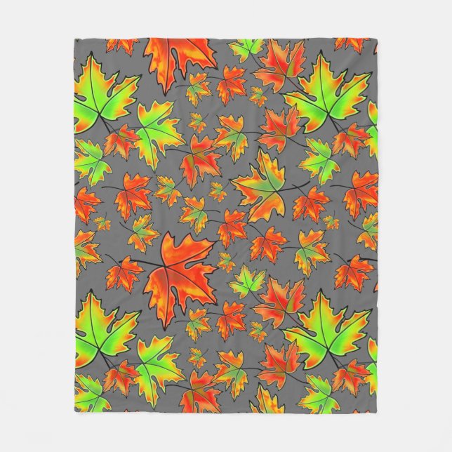 Autumn red green orange leaves maple leaves fleece blanket (Front)