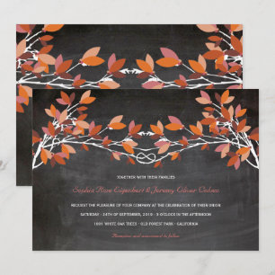 Autumn Red Knotted Love Trees Chalkboard Wedding Invitation