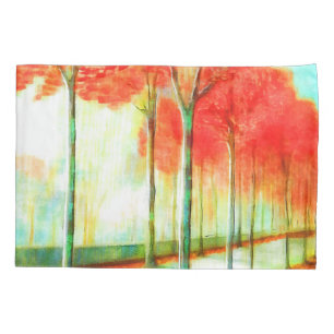 Autumn Red Leaves Trees Way Scenic Art Pillowcase