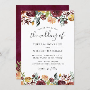 Autumn Red Orange Botanical Floral Fall Wedding Invitation